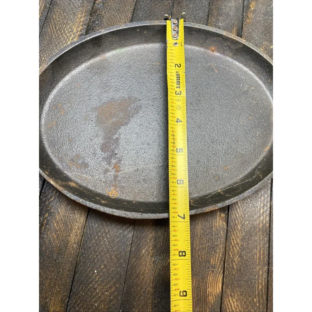 Cast Iron Oval Griddle Fajita Pan Skillet With handle 9 X 7in